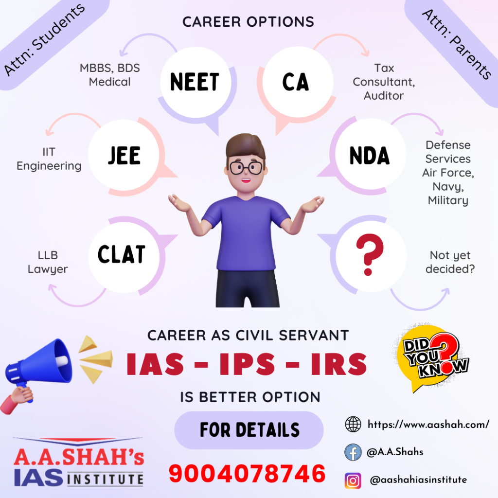 NEET, JEE, CA, CLAT, NDA etc. are the most common career students choose after board exam. Very few know about the career option as Civil Servant IAS / IPS / IRS