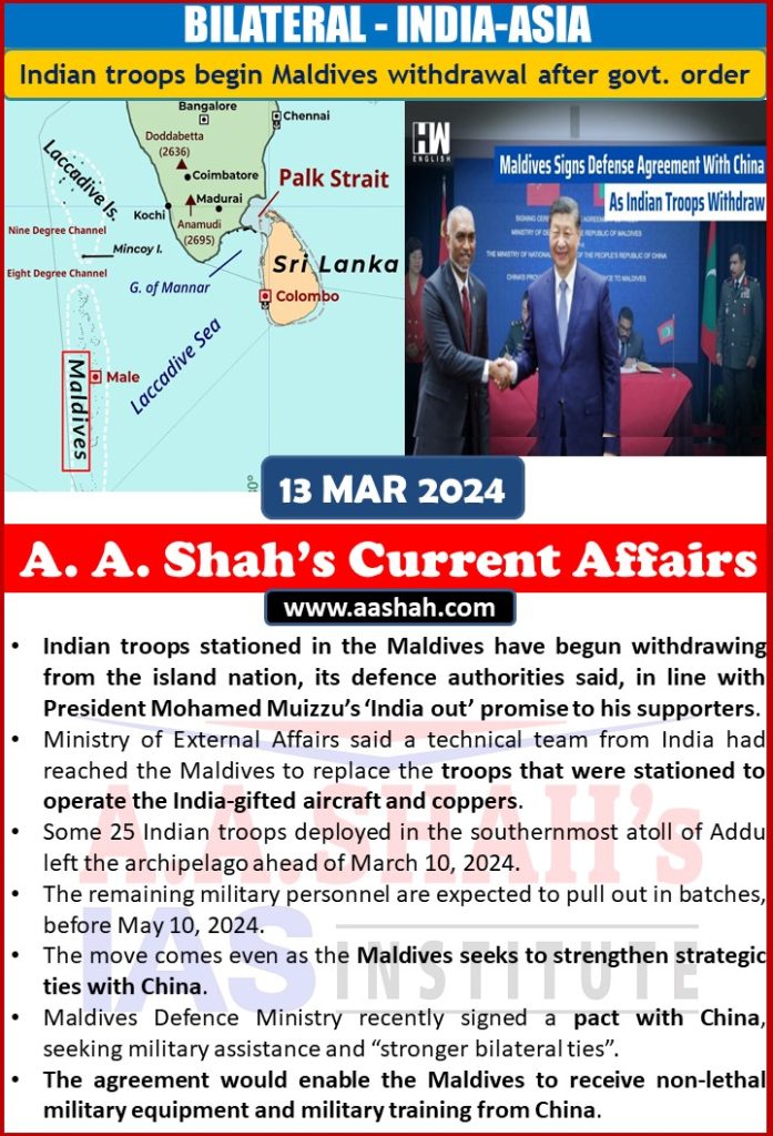 BILATERAL - INDIA-ASIA Indian troops begin Maldives withdrawal after govt. order